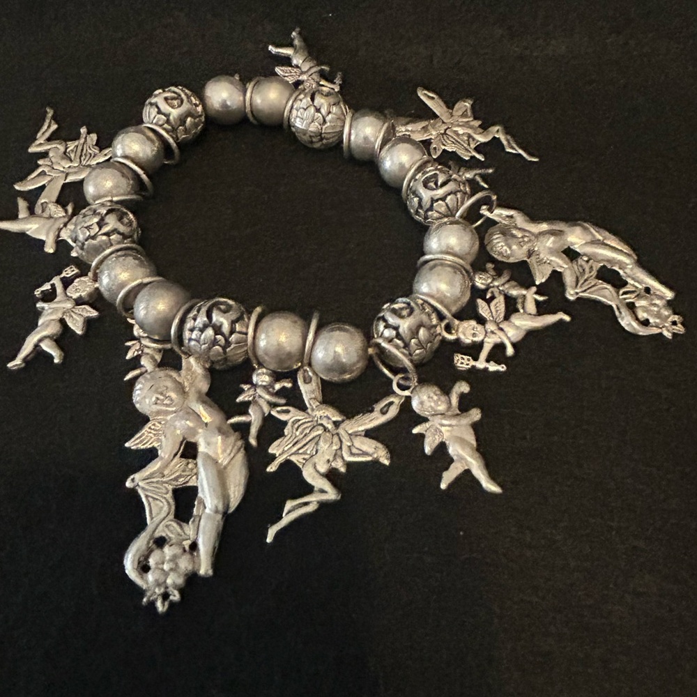 Angel Silver tone Stretch Bracelet